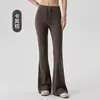 Pantalones de yoga acampanados con forro polar para otoño e invierno para mujer, leggings gruesos y cálidos con cintura de cordón, pantalones acampanados pequeños adelgazantes para Pilates