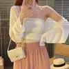 Cárdigan de punto con protección solar, Chal de verano fino para mujer, Top corto de seda helada, Blusa de manga larga, Chaqueta corta para la cintura