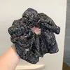 Elástico de Cabelo Floral de Chiffon Estilo Francês, Scrunchie Grande, Simples e Versátil, Faixa de Cabelo Plissada com Estampa Doce, Elástico Durável para Mulheres