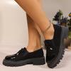 Nuevos Zapatos de Mujer Talla Grande 2025, Nuevo Otoño Estampado de Leopardo Estilo Europeo y Americano Punta Redonda Tacón Grueso Mocasines sin Cordones Zapatos Casuales