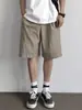 Bermuda de Trabalho Khaki Estilo Retrô Japonês para Homens, Novo Estilo Verão 2026, Solta Casual Versátil Cintura Elástica Calça de Cinco Pontos