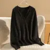 Estilo Novo Outono e Inverno Lã Aproveite o Tempo Aconchegante 100% Caxemira Pura Escovada Gola Tesoura Manga Longa Tricô Pulôver Suéter