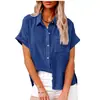 Amazon Wish Nueva Ropa Femenina Transfronteriza Europea y Americana Camisa de Lino de Color Sólido Manga Corta Casual Holgada