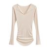 Chicas Picantes Europeas y Americanas Nuevo Cuello Alto Manga Larga Plisado Chicas Picantes Cuello en V Ajustado Camisa Básica para Mujer Top Curvo