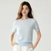 Suéter de punto de cable hueco para mujer, 48 hilos, cuello redondo, manga corta, cachemira pura, Nuevo artículo Otoño/Invierno 2026, camiseta elegante