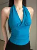 Elegante regata sem mangas com gola halter e bojos para mulheres, adequada para o verão, com design que acintura para disfarçar gordurinhas laterais, pode ser usada como base, um top puro e atraente