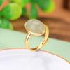 Anel de Prata S925 Banhado a Ouro Yilu Ovo de Jade Fino Hetian Macarrão de Ovo Temperamento Simples Caráter Rico Oval Geométrico Anel de Prata
