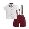 Macacão Estilo Novo 2026 Conjunto de Duas Peças Roupa Infantil Roupa de Primeiro Aniversário para Meninos Estilo Britânico Terno de Menino Cavalheiro