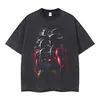 Camiseta Vintage Lavada Street Hip-Hop Anime Dragon Ball Super Estampa de Desenho Animado Gráfica Casual Algodão Verão Manga Curta Estilo Europeu e Americano