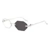 Gafas de sol poligonales sin montura con degradado marrón para hombre, patillas de metal de lujo ligero, estilo europeo y americano, gafas de sol personalizadas con protección UV para mujer