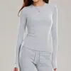 Ropa de Yoga para Otoño e Invierno Camiseta de Fitness de Manga Larga para Mujer con Sensación de Piel Tono Natural Top Deportivo para Entrenamiento Pilates Adelgazante Running