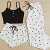 Pijama Nuevo de Comercio Exterior para Mujer para Primavera y Verano, Dulce y Popular Conjunto de Tres Piezas, Camisola de Algodón, Shorts, Pantalones Largos, Ropa de Dormir Sexy