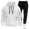 Conjunto de Sudadera con Capucha y Pantalones Deportivos Multibolsillos para Hombre de Primavera y Otoño Color Sólido Chaqueta con Capucha de Primavera y Otoño Conjunto Deportivo