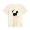 Camiseta Preta de Manga Curta com Gola Redonda para Mulheres, Novo Estilo de Verão, com Estampa de Gato de Desenho Animado Americano, Top Casual para Mulheres