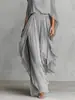 Conjunto de Pantalones de Pierna Ancha sin Tirantes, Hombros Descubiertos, Chifón Gris, Estilo Nuevo Transfronterizo Europeo y Americano para Mujer, Moderno Diseño Irregular