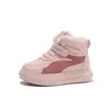 Novos Tênis Esportivos de Inverno para Crianças Cabedal de Couro Meninos e Meninas Cano Alto Tênis de Algodão Duplo Quente Antiderrapante Forrado com Fleece Sapatos Brancos