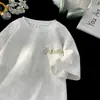 Camiseta Masculina Verão Tendência Marca Bordada Manga Curta Algodão Tencel Gelo Pesado Meia Manga Solta Versátil Gola Redonda