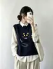 Nuevo Chaleco de Punto Bordado Estilo Coreano de Gato para Mujer Otoño/Invierno 2026, Chaleco Suéter sin Mangas de Cuello Redondo, Camisa para Vestir en Capas