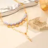 Collar apilado geométrico de cuentas de piedra natural transfronterizo, cadena para clavícula de moda de oro de 14 quilates, juego de pendientes en stock