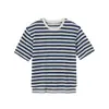 Camiseta de Lona para Mujer Nueva Casual Simple Retro Rayada Cuello Redondo Manga Corta Top Veraniego Holgado Adelgazante para Mujer