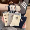 Meias de renda com urso fofo azul marinho de outono para mulheres, novas meias de cano médio, estilo americano, meias de cano médio que emagrecem e são jovens