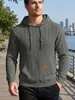 Moletom de tricô masculino transfronteiriço, moletom TK estilo americano com jacquard texturizado de manga longa, bolso canguru, etiqueta de couro e cordão
