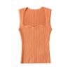 YPFF - Top corto sin mangas de color liso, ajustado, con cuello ondulado, estilo europeo y americano para mujer