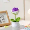 Flor de lirio creativa borla maceta tejida a mano simulación flor de lana verde regalo adornos para coche escritorio flor