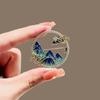 Serie de Broches de Pintura de Paisaje Estilo Chino Insignia para Mujer Accesorio Pin Elegante Decoración para Abrigo Venta al por Mayor Verde y Azul