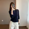 Camiseta de Manga Larga con Cuello Redondo y Letras para Mujer, Diseño de Doble Capa en Color Contrastante, Suave como la Seda y Ligeramente Holgada, Novedad Primavera 2026 H030805