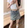 Falda de Mezclilla de Cintura Alta ~ Falda Wrap de Cadera de Mezclilla Azul Falda Moderna Nueva de Cintura Alta Chica Popular Falda Corta de Línea A con Forro