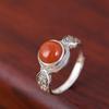 Anillo de plata S925 Golden Deer King, anillo de ágata redonda con incrustaciones de moda artística, anillo femenino simple, accesorios de pulsera