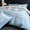 2026 Nuevo Modelo Juego de Cuatro Piezas de Algodón de Fibra Larga Satén Grado A Bordado Sencillo Color Sólido Juego de Ropa de Cama de Algodón Puro-