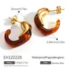 Pendientes Transfronterizos de Acero Inoxidable con Forma de C Incrustados con Resina de Colores, Estilo Clásico Vintage Primavera y Verano, Chapados en Oro Real de 18K, Pendientes Impermeables