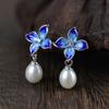 Pendientes de plata de ley 925 con diseño vintage de cloisonné y cuatro hojas de flores, de Golden Deer King. Pendientes de plata con borlas de perlas tailandesas.