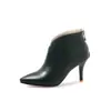 Botas de Mujer, Estilo Coreano, Tacón Fino, Cierre Trasero, Punta Fina, Botines Talla Grande, Tallas 40-46, 08-9
