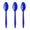Cuchillo, tenedor y cuchara de color azul oscuro de grano, cuchillo, tenedor y cuchara desechables, suministros para fiesta de cumpleaños, tenedor para pastel, cuchillo, tenedor y cuchara de plástico de color sólido