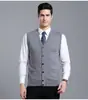 Yingao Outono Inverno Lã Masculino Gola V Tricô Colete Masculino de Botão Único Sem Mangas Meia-idade e Idosos Negócios Cor Sólida Suéter