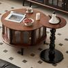 Mesa de Centro Dar Retro Francesa Madera Maciza Sala de Estar Apartamento Pequeño Hogar Lujo Ligero Gama Alta Estilo Mid-Century Americano Mesa de Centro Redonda
