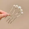 Pente de Cabelo em Forma de U com Pérolas Estilo Coreano, Grampo de Cabelo para Mulheres, Presilha de Cabelo Retrô, Acessório de Cabelo de Luxo, Simples e Elegante