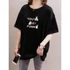 Camiseta de Manga Corta Estampada de Moda para Mujer, Estilo Nuevo Verano 2026, Longitud Media, Corte Holgado, Tallas Grandes, Top Adelgazante