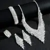 Elegante Lujoso, Exquisito Brillante Pedrería Borla Collar, Pulsera, Aretes y Anillo Juego de Cuatro Piezas Nupcial