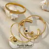 Conjunto de Pulsera Abierta Geométrica con Colgante de Campanilla Pequeña de Acero Inoxidable Chapado en Oro Real de 18K Moda Europea y Americana Pulsera de Nicho para Mujeres