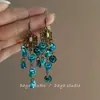Pendientes Exóticos Vintage de Borlas Azul Lago Fluido Diseño de Nicho de Alta Gama Pendientes Bohemios para Mujer