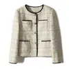 Chaqueta bicolor estilo Chanel, abrigo corto de tweed blanco de alta gama para primavera y otoño para mujer, nueva moda de otoño para mujer