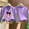Blusa de algodão puro para meninas, nova coleção outono 2026, camiseta infantil de manga comprida bonita e estilosa, visual em camadas