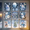 Decoración de ventana electrostática de muñeco de nieve, Santa Claus, renos, pingüinos, copos de nieve, fresca, navideña, azul y blanco, venta al por mayor transfronteriza