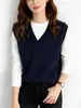 Chaleco Suéter de Punto sin Mangas Transfronterizo para Mujer Primavera y Otoño Nuevo Holgado y Versátil Estilo Perezoso Jersey Chaleco de Cuello en V