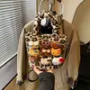 Bolso Bandolera Cruzado de Terciopelo para Muñeca Otoño e Invierno Nuevo Estampado de Leopardo Bolso Cubo Kt Gran Capacidad Bolso de Hombro para Mujer