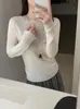 Camisa básica de lã fiada fina estilo coreano com gola redonda e manga longa, malha feminina, 26º novo item de outono, top justo para o trabalho